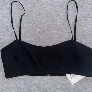 Dissh square neck black linen crop top
